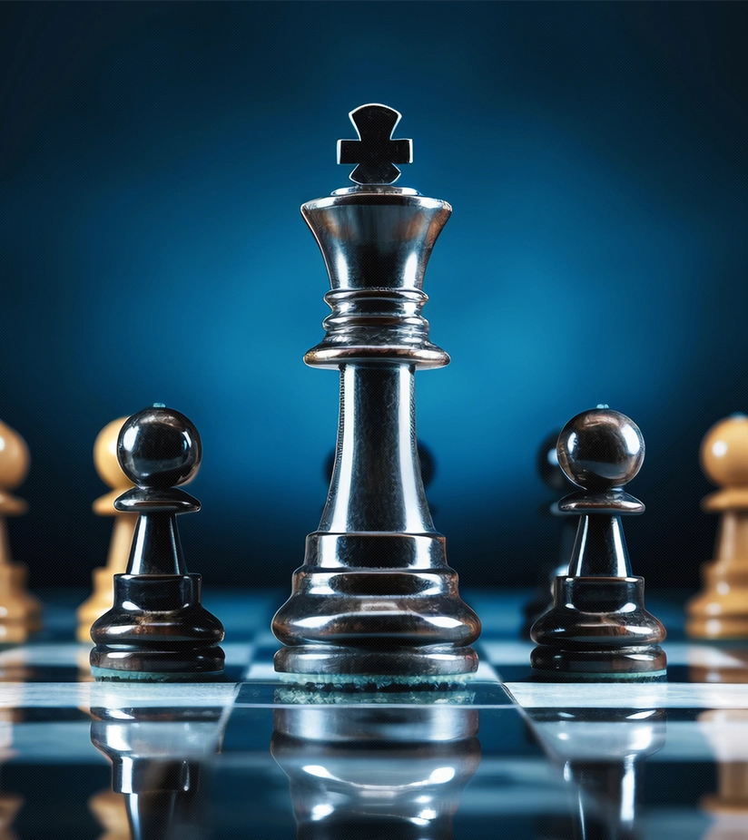 A chess king piece, symbolizing AIBN's key strategic milestones and business leadership.