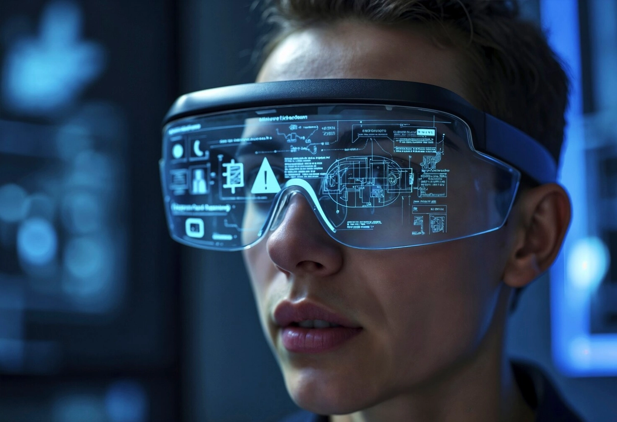 AR glasses showing AIBN global business insights and data.